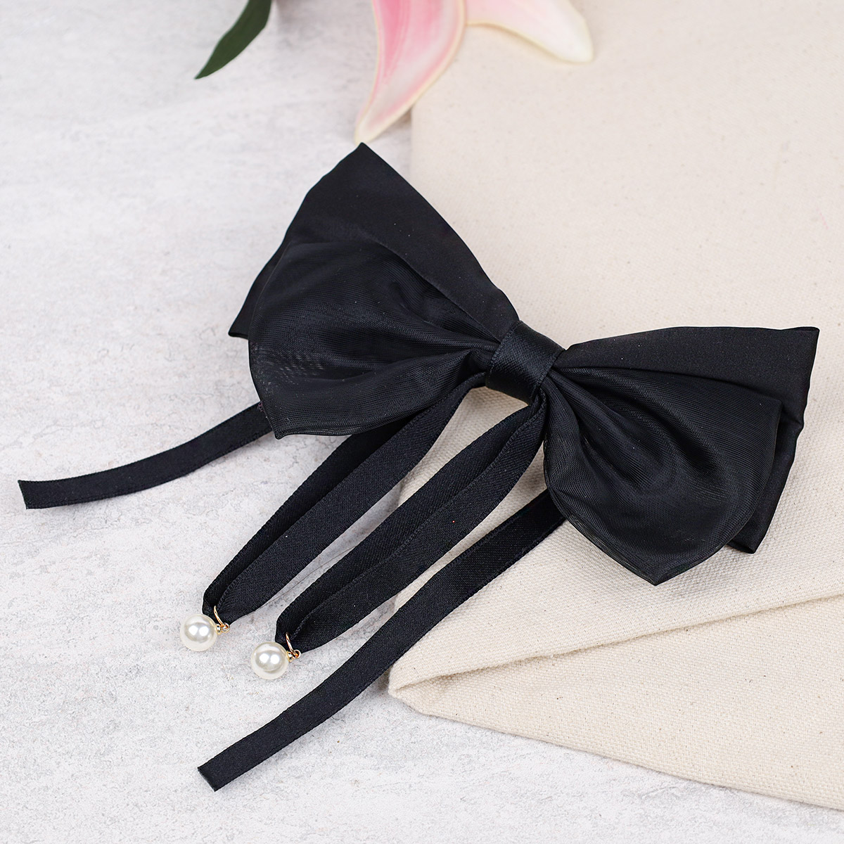 Бант-заколка для волос / MZ47-83 /уп 12/ черная