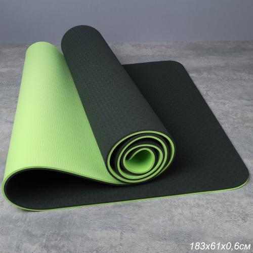 Коврик для йоги и фитнеса спортивный гимнастический двухслойный TPE 8мм. 183х61х0,8 цвет: светло-зелёный / YM2-TPE-8G /уп 12/