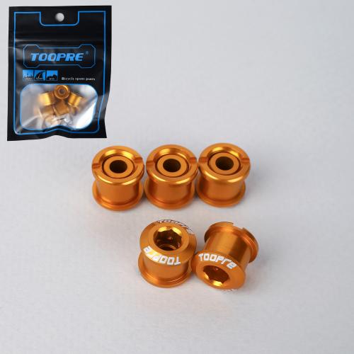 Бонки алюминиевые TOOPRE CN-02 12х12х9.6mm болт + гайка 8.5мм высота для крепления передних звёзд к системе шатунов. Набор 5 штук. Золотой