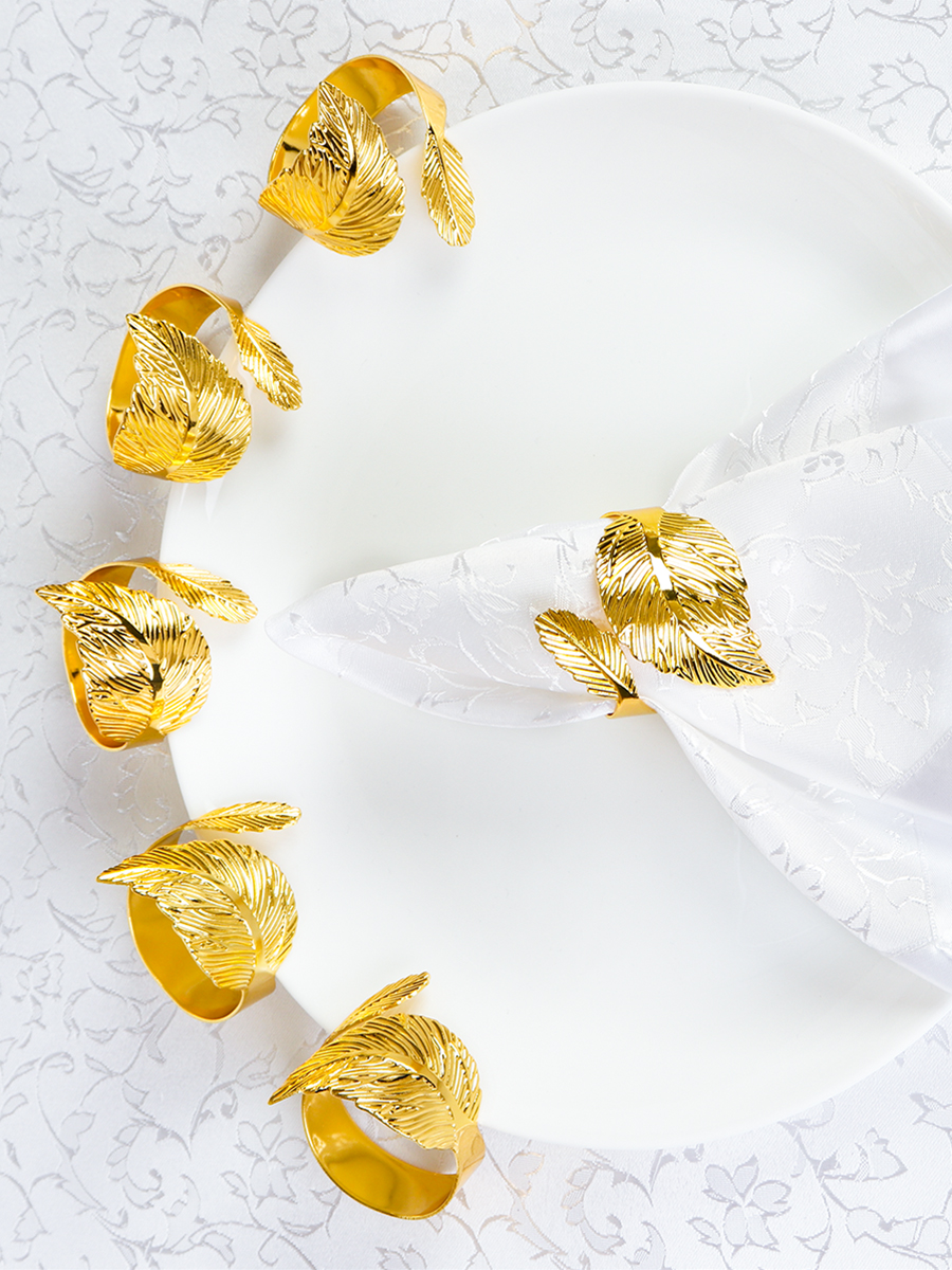 Кольца для салфеток 6 штук Лавр Золото / JG12 /уп 50/ 8 марта/ подарок для женщины