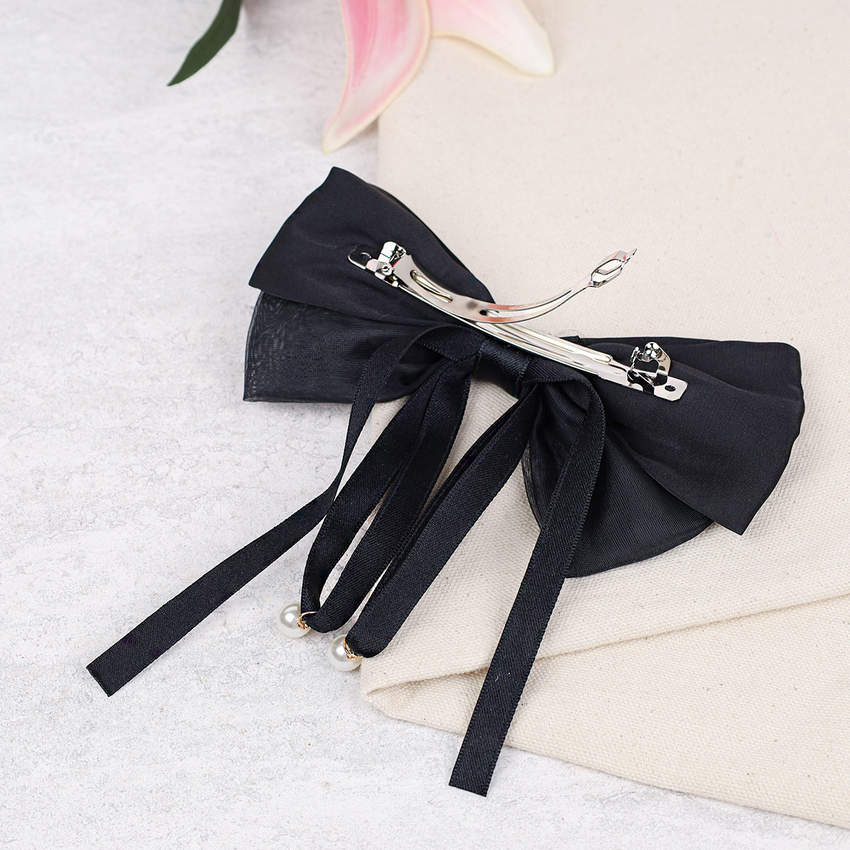 Бант-заколка для волос / MZ47-83 /уп 12/ черная