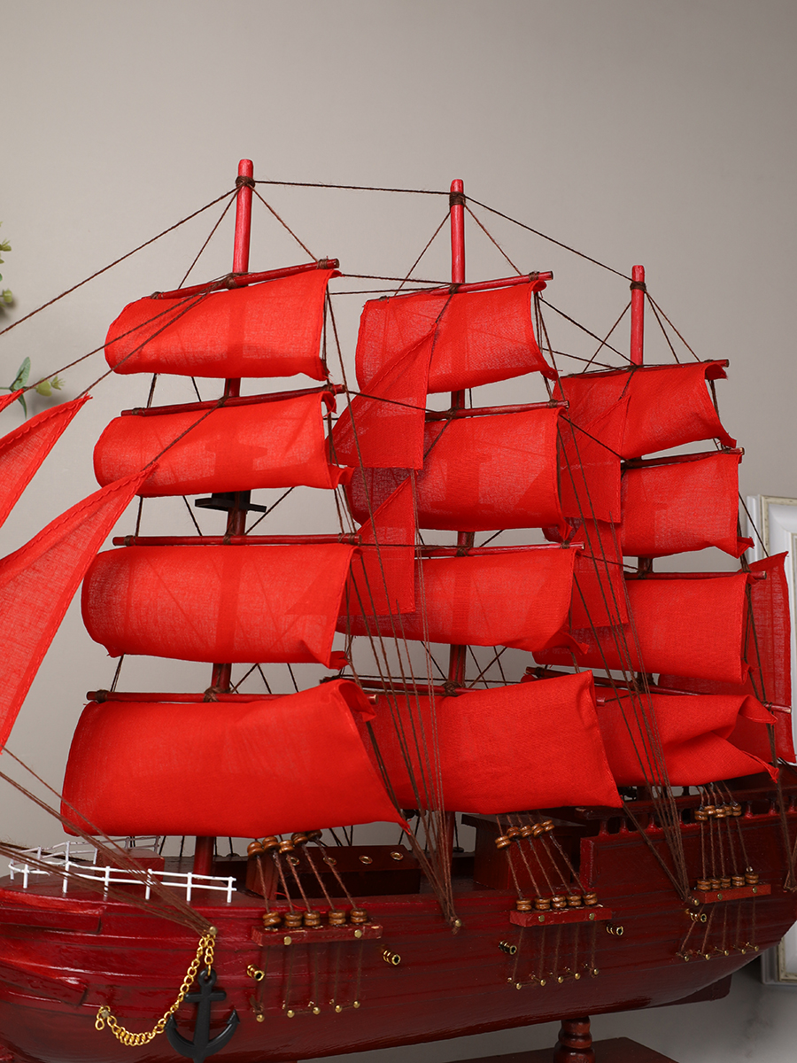 Макет парусного корабля 60х52 см / A26658-60 /уп 4/красный парус