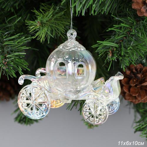 Новогоднее украшение Карета 11х10 см перламутр / LC24Y-008 /уп 48/192/