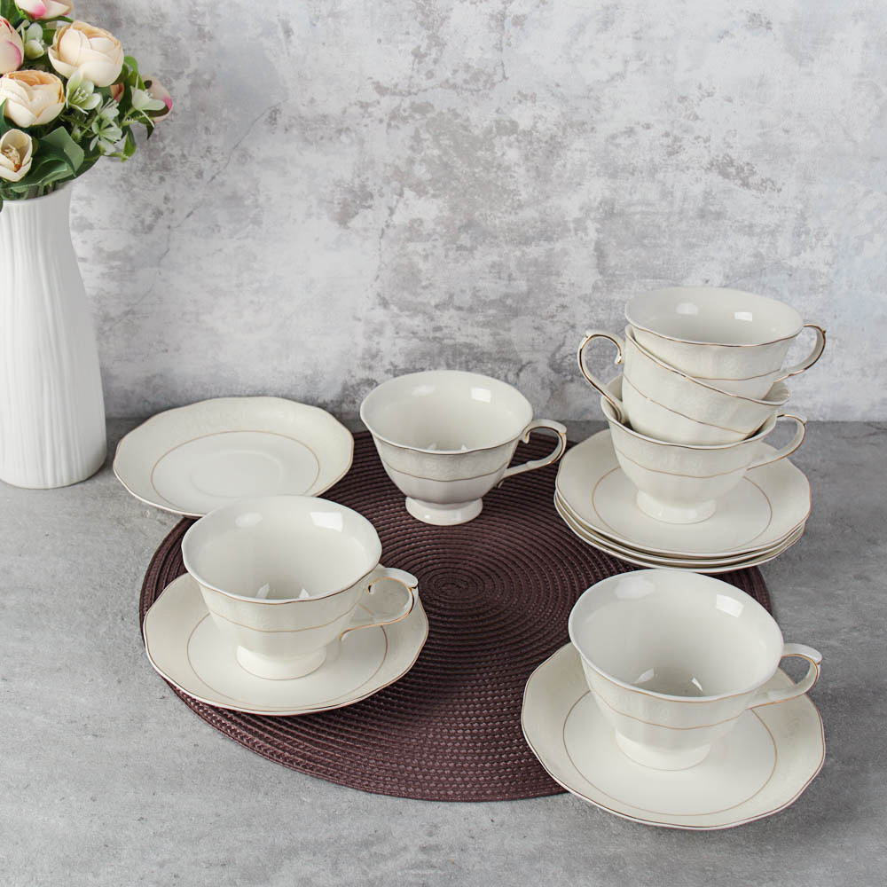 Чайный набор 12 предметов 250 мл на ножке / RS/12-FY21001 /уп 8/ Завитки