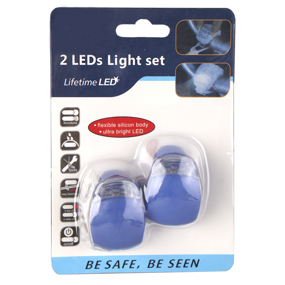 Фонарь LED в силиконовом корпусе на руль велосипеда скутера на шлем питание от батареек синий набор из 2 штук в блистере /689374/  