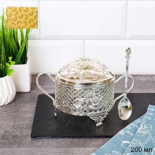 Сахарница 200 мл с ложкой / 889-3-SILVER /уп 96/
