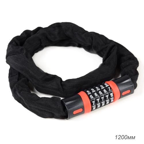 Замок кодовый R-LOCK CHAIN, 5 разрядов, 1200мм, стальная цепь, толщина металла 6 мм, чёрно-красный. /уп 40