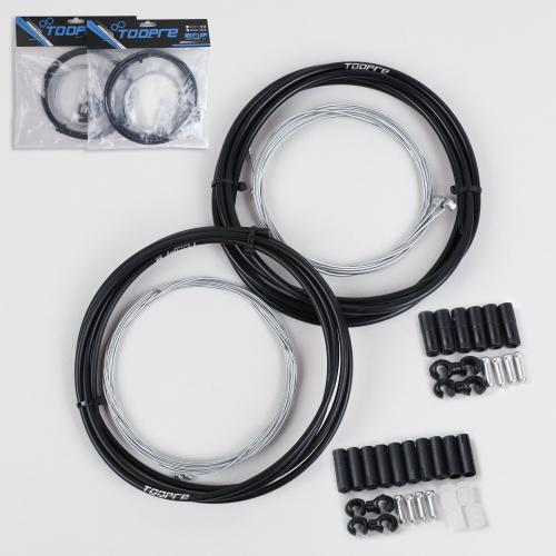 Комплект оплетки и тросов велосипеда. Переключение+тормоза. 2 Оплетки/4 троса/наконечники/зажимы. TOOPRE BSCS-02. черный /уп 50/