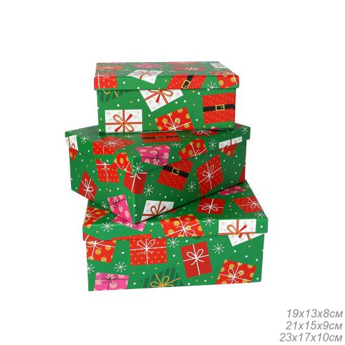 Коробка подарочная Прямоугольная 3 штуки набор Новый год / M10-226 /уп 30/19*13*7.5/ 21*15*8.5/23*16.5*9.5 