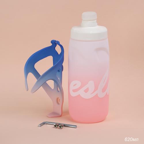 Набор бутылка для воды COMIRON ESLNF с держателем  620мл. Двухцветная с пылевой силиконовой крышкой. Розовый /уп50/