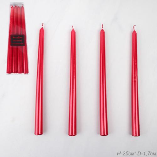 Свеча 4 штуки 25х1,7 см набор / RF-900 /уп 144/ красный / УЦЕНКА ЦАРАПИНЫ