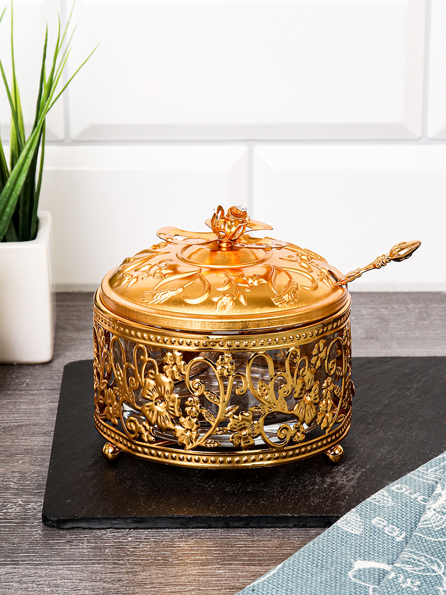 Сахарница с ложкой / 995-8-GOLD /уп 96/