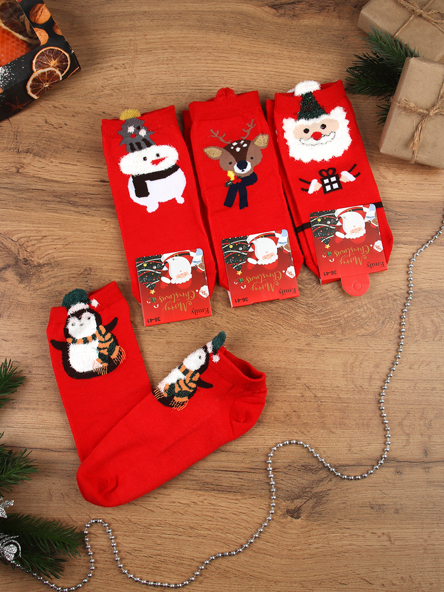 Носки р. 35-40 Новый год короткие / L815 /уп 10/400/1200/ ОДНА ПАРА/ МАРКА