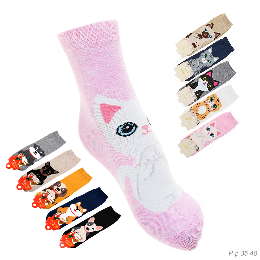 Носки р. 35-40 Кошка / L821 / уп 10/1200/ ОДНА ПАРА/ МАРКА
