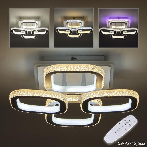 Стационарный светильник / LED-люстра потолочная. Цвет: белый (220W / 590*420*125)" / LED white + yellow 3000K~6500K / K26028W/2+2 /уп 1/СЕЙЧАС 3300
