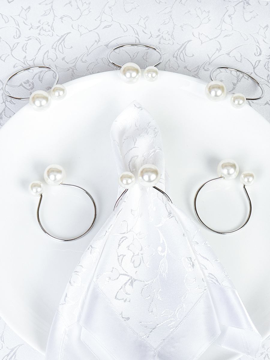 Кольца для салфеток 6 штук Бусины Серебро / JG03-3 /уп 200/ 8 марта/ подарок для женщины