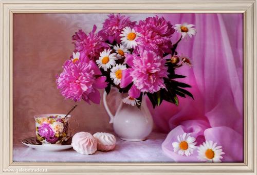 Картина 5D 40х60 099 Натюрморт с зефиром и цветами /ZR8843B-339350 /