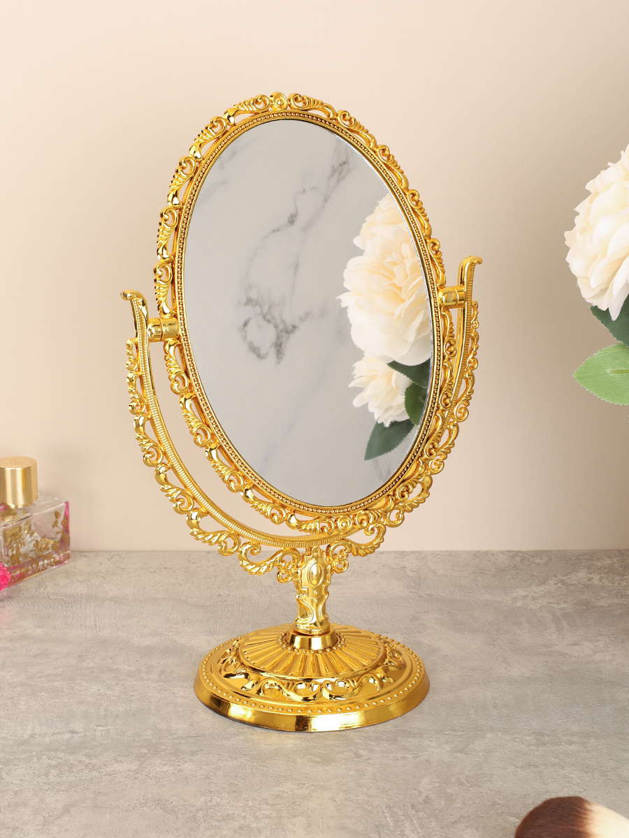 Зеркало настольное ажурное двустороннее 31 см овал / YDW-11 /уп 48/золото