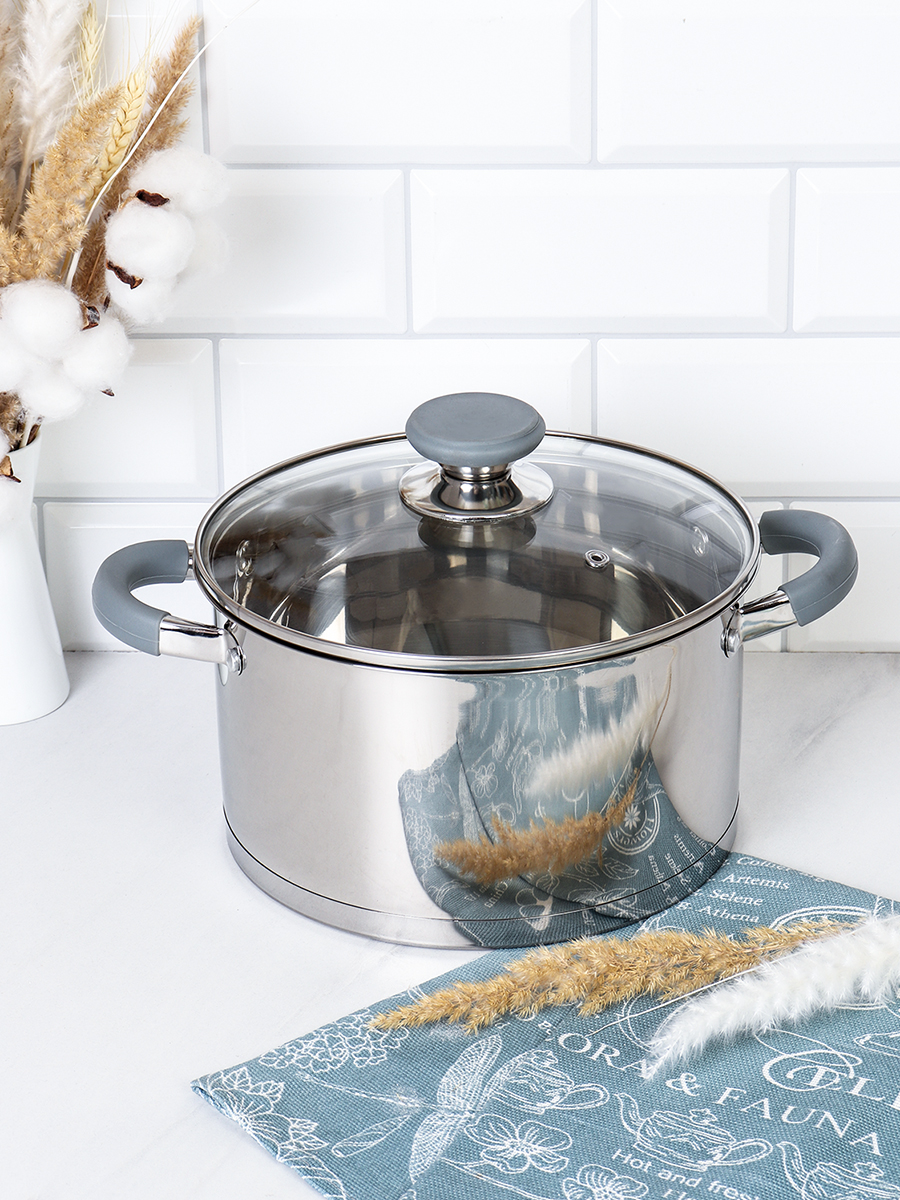 Кастрюля 4,5 л Евро / LB-S-1931B-8B-4,5 /уп 1/ индукция/ ручки с силиконом/ Гофрокороб/ KISIGA