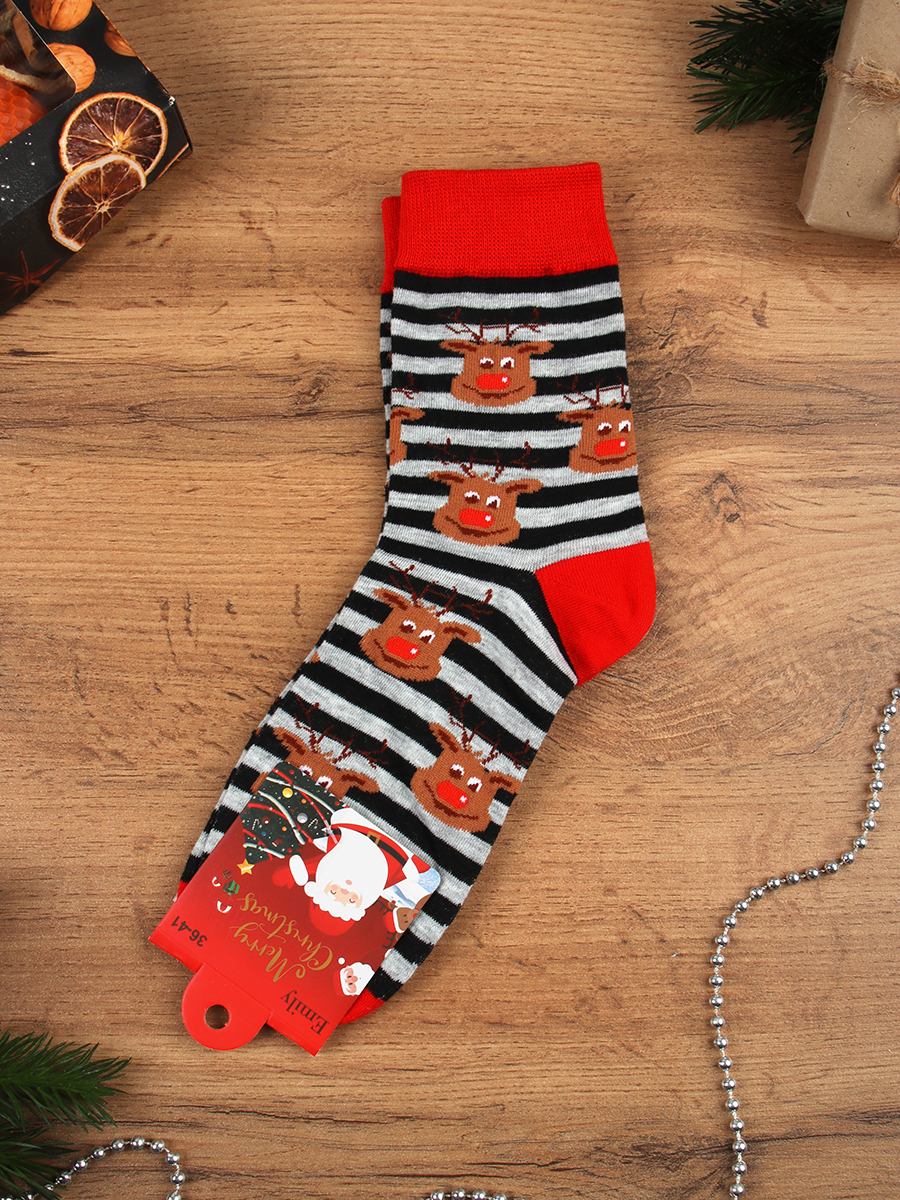 Носки р. 35-40 Новый год  / L826 /уп 10/400/1200/ ОДНА ПАРА/ МАРКА