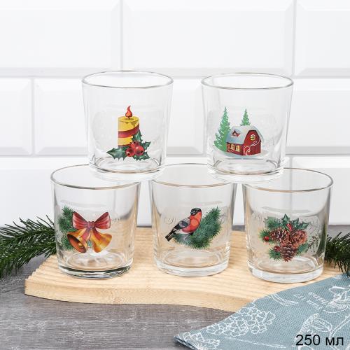 Стакан 250 мл "Зимние узоры" / Д048/133 /уп 6/ низкий Новогодний/ ШТУЧКА