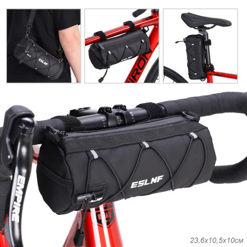 Сумка велосипедная на руль ESLNF корпус на молнии, материал Durable Long-Guard Nylon, крепление velcro, Размер 23.6х10.5х10см, чёрный /уп 60/