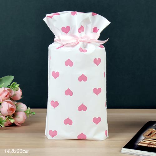 Мешочек подарочный набор 50 штук 15х23 см Сердце / YI1523-7 /уп 30/