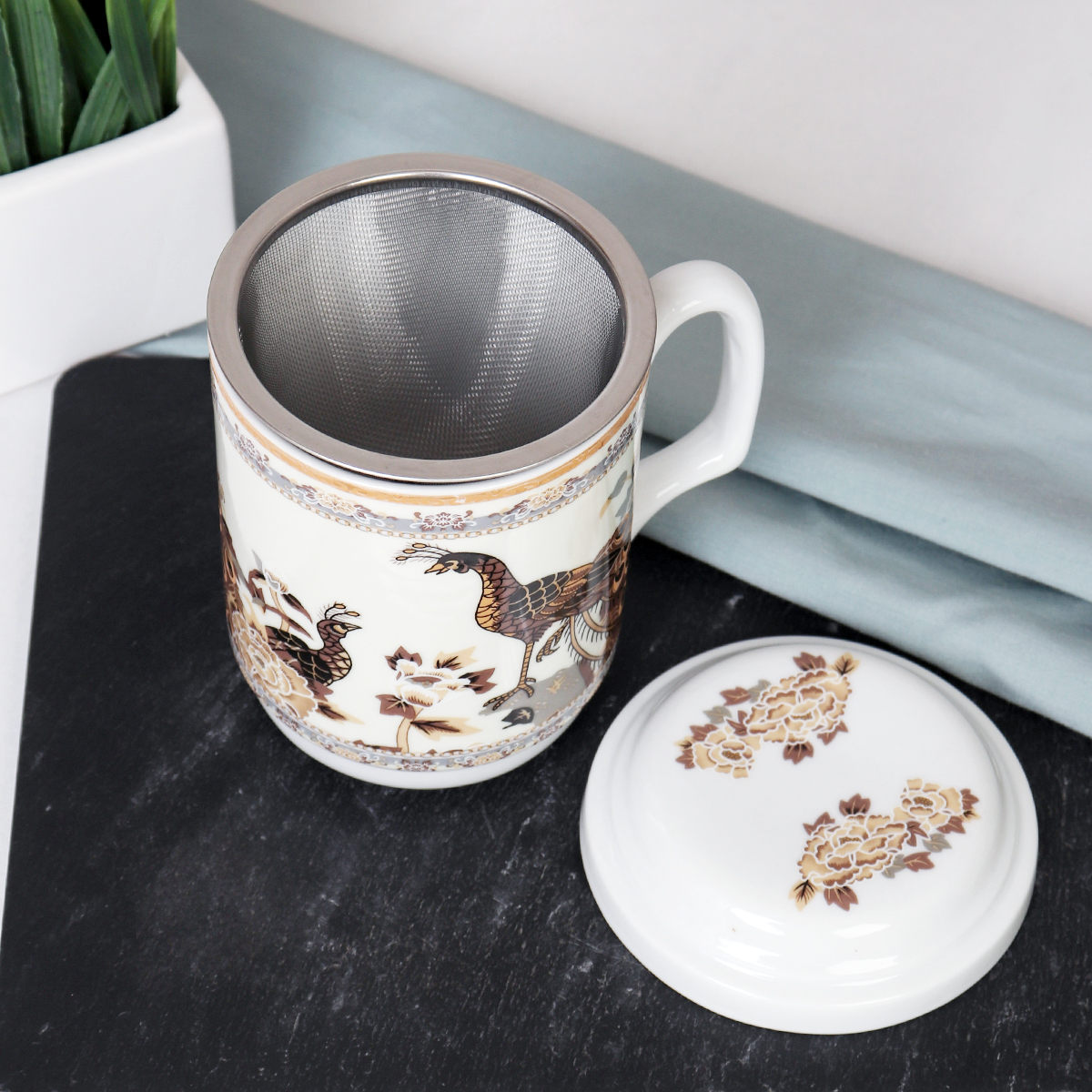 Кружка для заваривания чая с ситом / FS-11.1 /уп 36/ Цветочные узоры