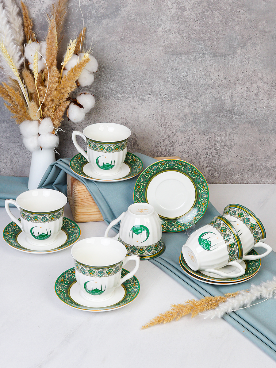 Чайный набор 12 предметов 250 мл / GREY-new ZSV02 /уп 8/ Муслим костяной фарфор