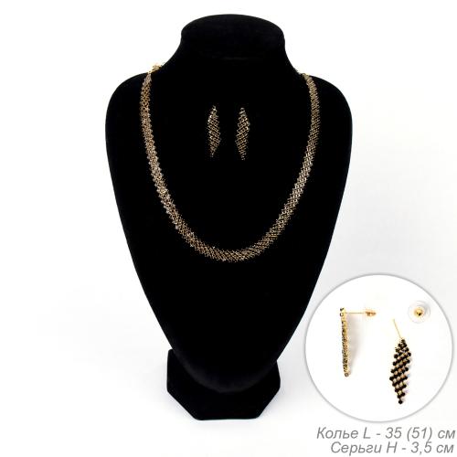 Колье со стразами и серьги гвоздики 3,5 см / 1402-6630 /уп 12/золото