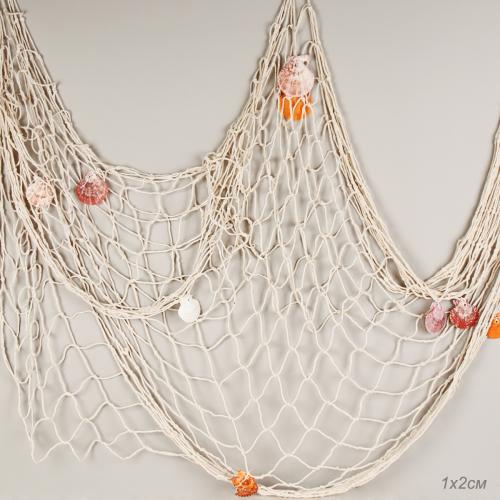 Сеть декоративная 1х2 м белая с ракушками / W726 /уп 100/