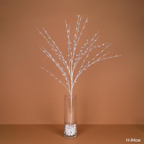 Ветка декоративная стеклярус 84 см / MA694 /уп 80/240/серебро