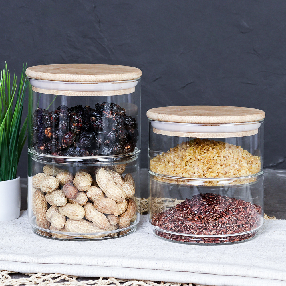 Банка для хранения 2-х ярусная бамбуковая крышка 500 мл / LCSC22-8/уп 60/