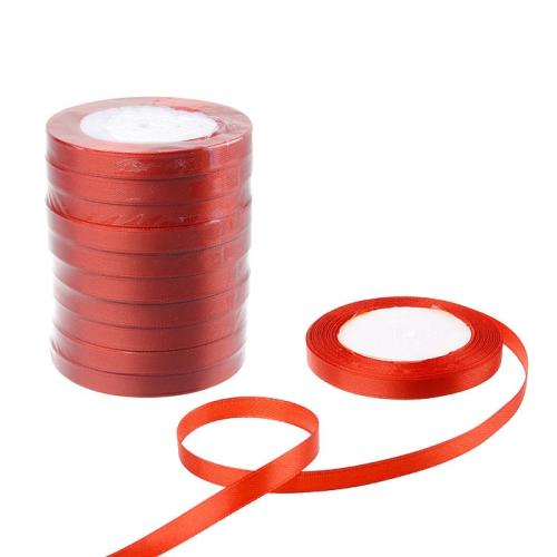 Лента атласная декоративная 25ярд х 1см 10 штук набор / 026 /уп 80/красная