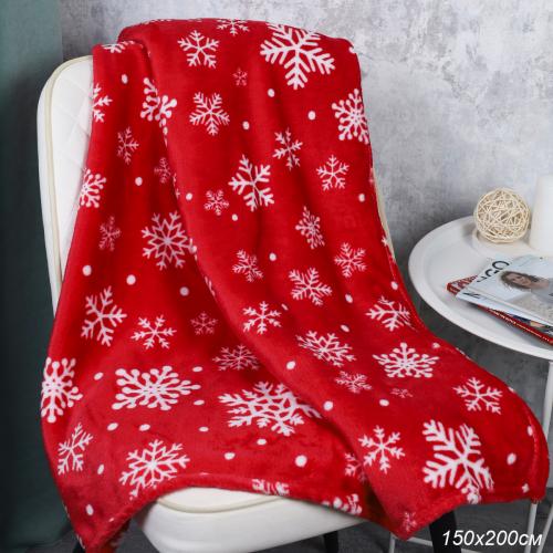 Плед флисовый 150х200 см Красный со снежинками / GP611-5 /уп 20/100/ 696143 новогодний