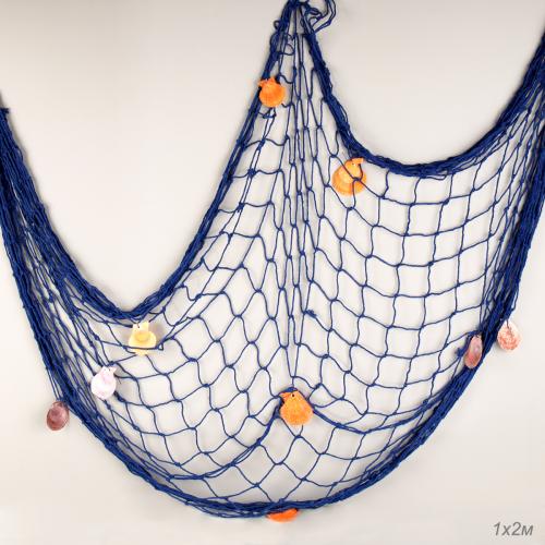 Сеть декоративная 1х2 м синяя с ракушками / B726 /уп 100/