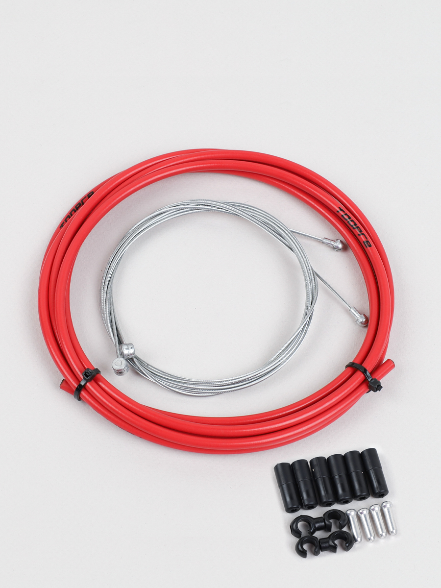 Комплект оплетки и тросов велосипеда на тормоза. 1 Оплетка/2 троса/наконечники/зажимы. TOOPRE SCS-002. красный  /уп 100/