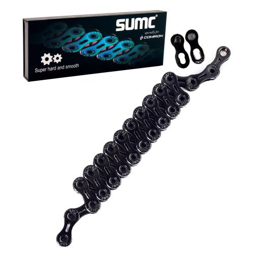 Велосипедная цепь SUMC SX12SL, 12 speed, 1/2"x11/128", 126 звеньев, суперлайт 244 г (SHIMANO M9100 / KMC DLXC12), ГОСТ 30442-97 ISO 9633, BLACK /уп 25