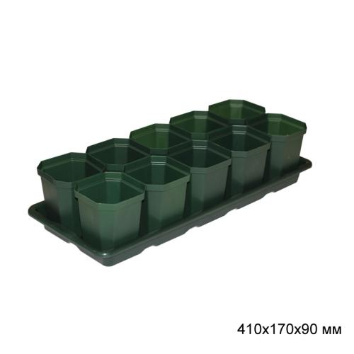 Набор для рассады с подставкой 10 горшочков  410х170х90 мм/ М1010 /уп 11/