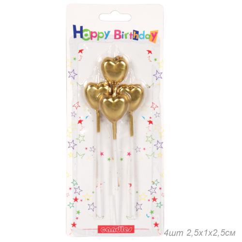 Свеча 4 штуки Сердце набор / GT-6gold /уп 24/360/ золото