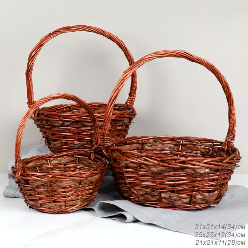 Корзина плетеная 3 штуки 33х12/27х10/22х9 см / S/3 22-39-KR /уп 28/темно коричневая круглая