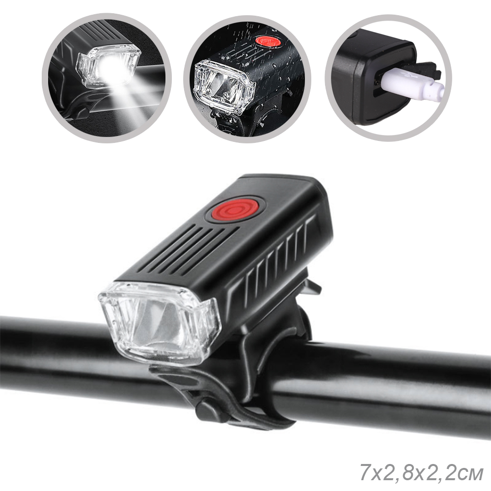 Фонарь передний COMIRON "FR21" корпус: ABS; свет: XPG LED, 400lm; аккумулятор 700 mAh, USB, влагозащищённый. /уп 125/500/