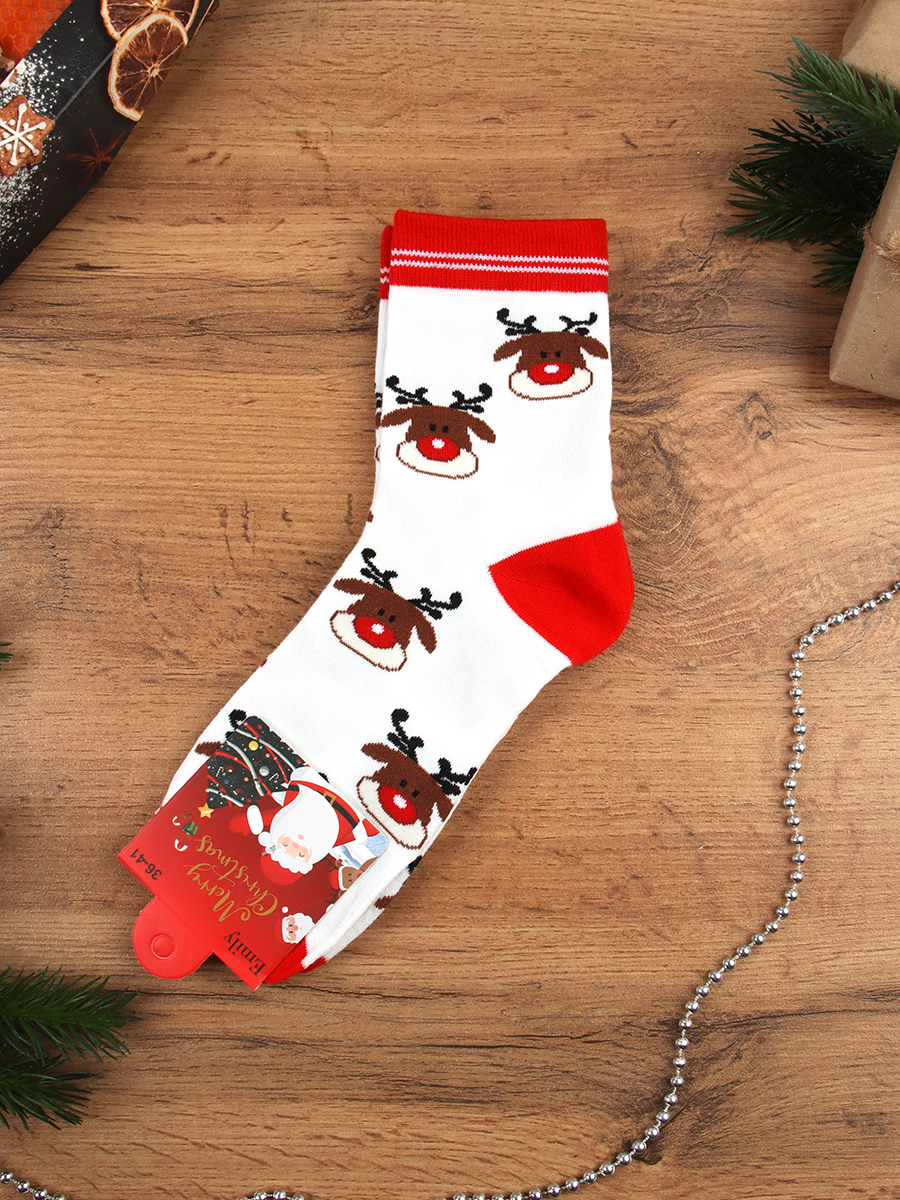 Носки р. 35-40 Новый год  / L827 /уп 10/300/ ОДНА ПАРА/ МАРКА