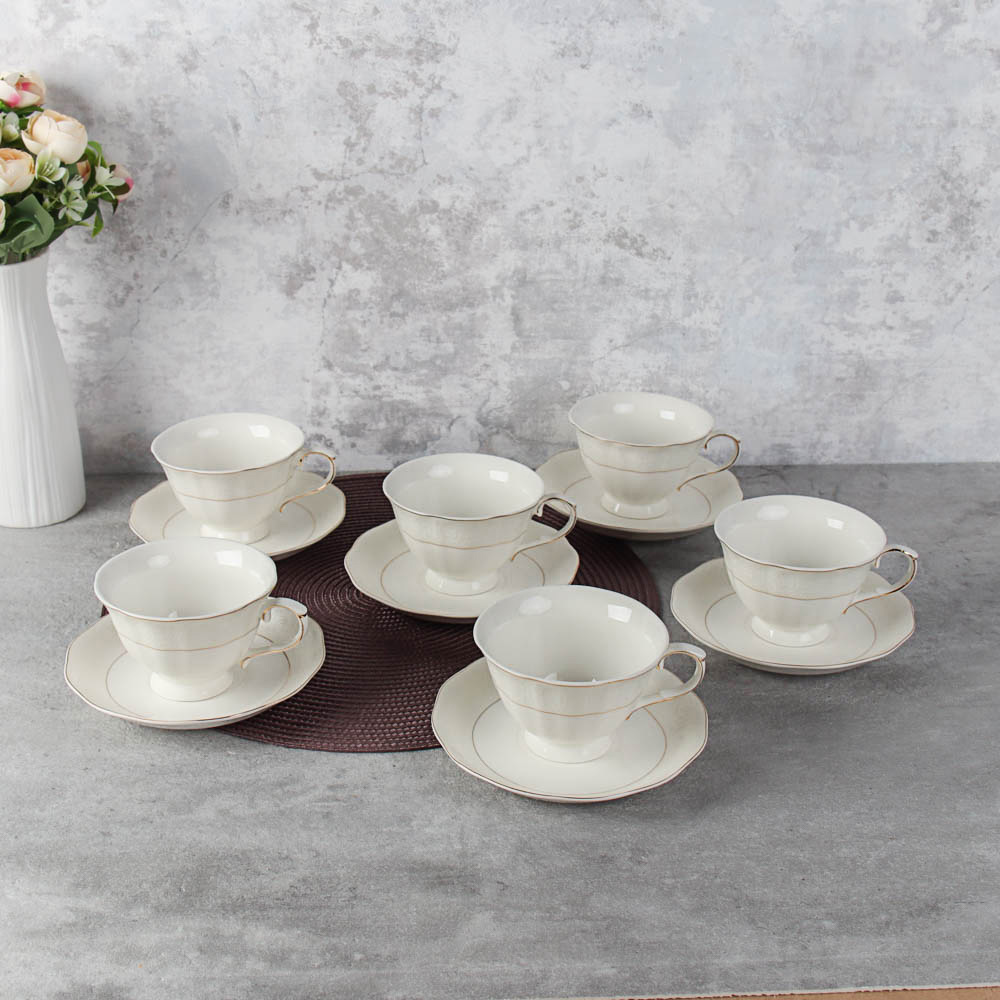 Чайный набор 12 предметов 250 мл на ножке / RS/12-FY21001 /уп 8/ Завитки