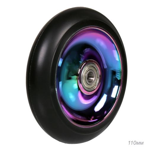 Колесо PU для трюкового самоката, обод алюминевый 110 мм с подшипниками ABEC-9 /JJ-019-110 /уп 120/ АКЦИЯ перламутровый диск