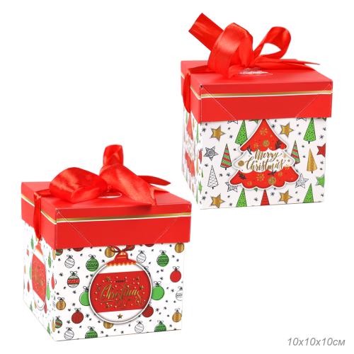 Коробка подарочная 10х10х10 см складная / A10-2 /уп 12/1200/Новый год