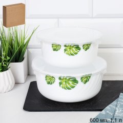 Салатник с крышкой 2 предмета 1100 л и 600 мл  / GRAY-HDW3B (7242) /уп 12/ Монстера