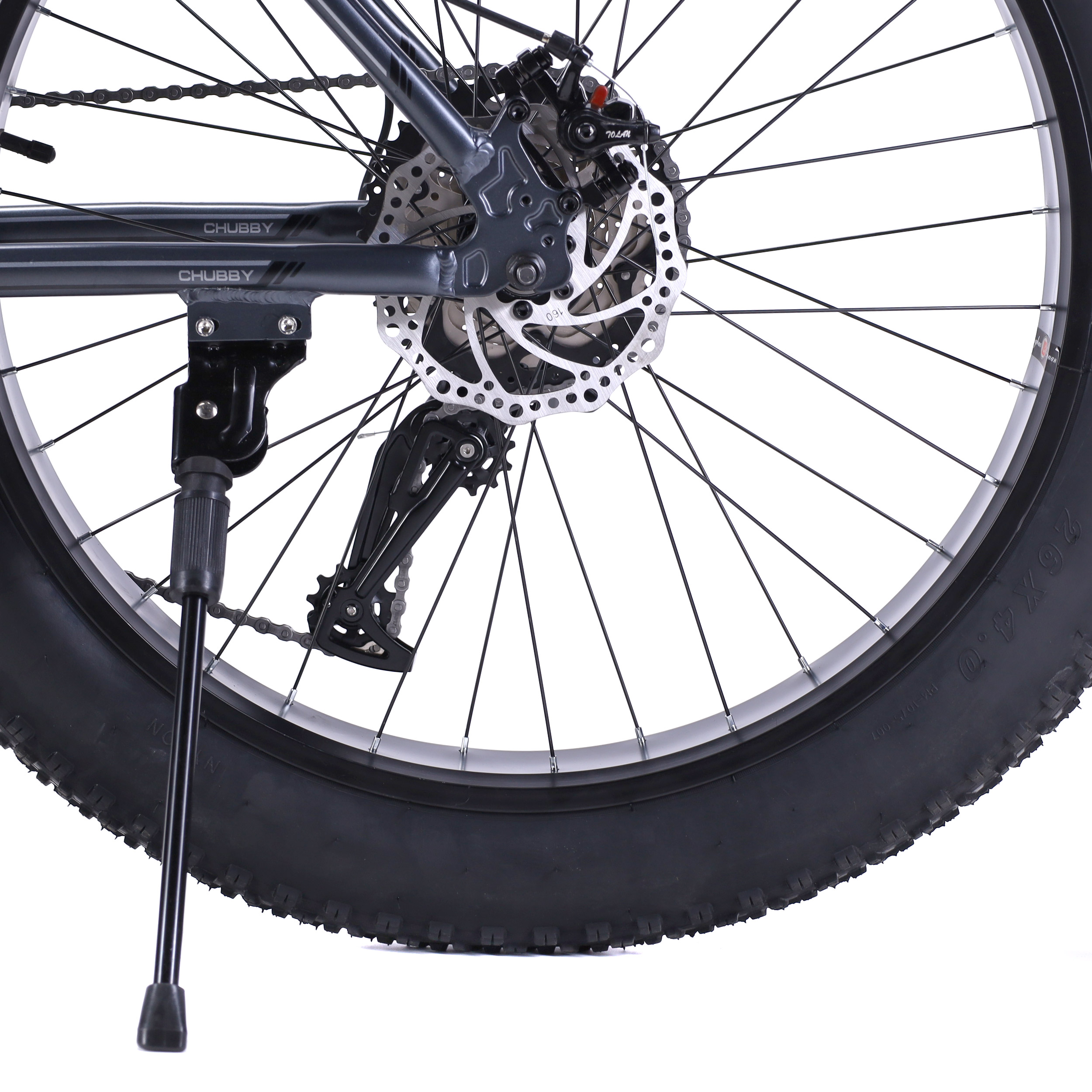 Велосипед фэт-байк 26"x4" рама 19" COMIRON CHUBBY, 1*10sp L-TWOO, 34T, CASSETE 11-42T, SUSPENSION, чёрно-серый mustang