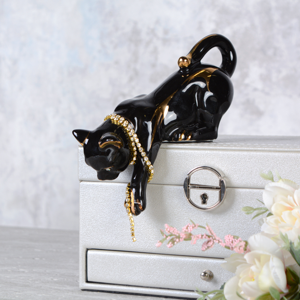 Статуэтка Кошка черная 17 см / B3020-4A /уп 60/стразы