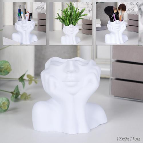 Статуэтка кашпо Лицо 11х13х8 см / NTJ001 /уп 150/белая